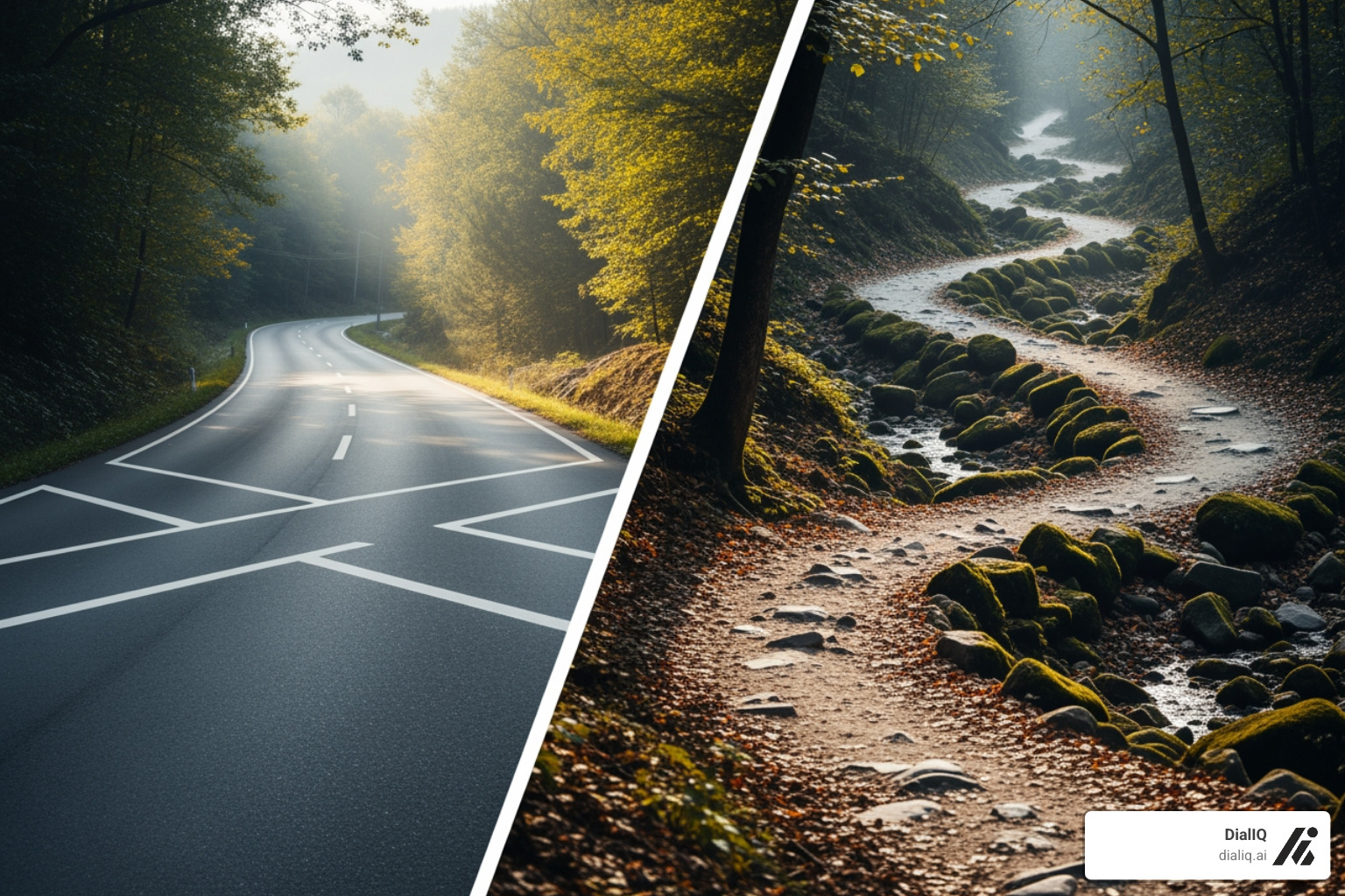 crossroads sign pointing one way to "Off-the-Shelf" and the other to "Custom Built" - Custom AI solutions