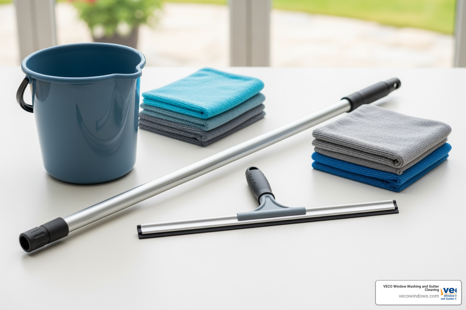 conservatory cleaning tools laid out neatly (telescopic pole, squeegee, microfiber cloths, bucket) - conservatory window cleaner conservatory cleaning tools laid out neatly (telescopic pole, squeegee, microfiber cloths, bucket) - conservatory window cleaner