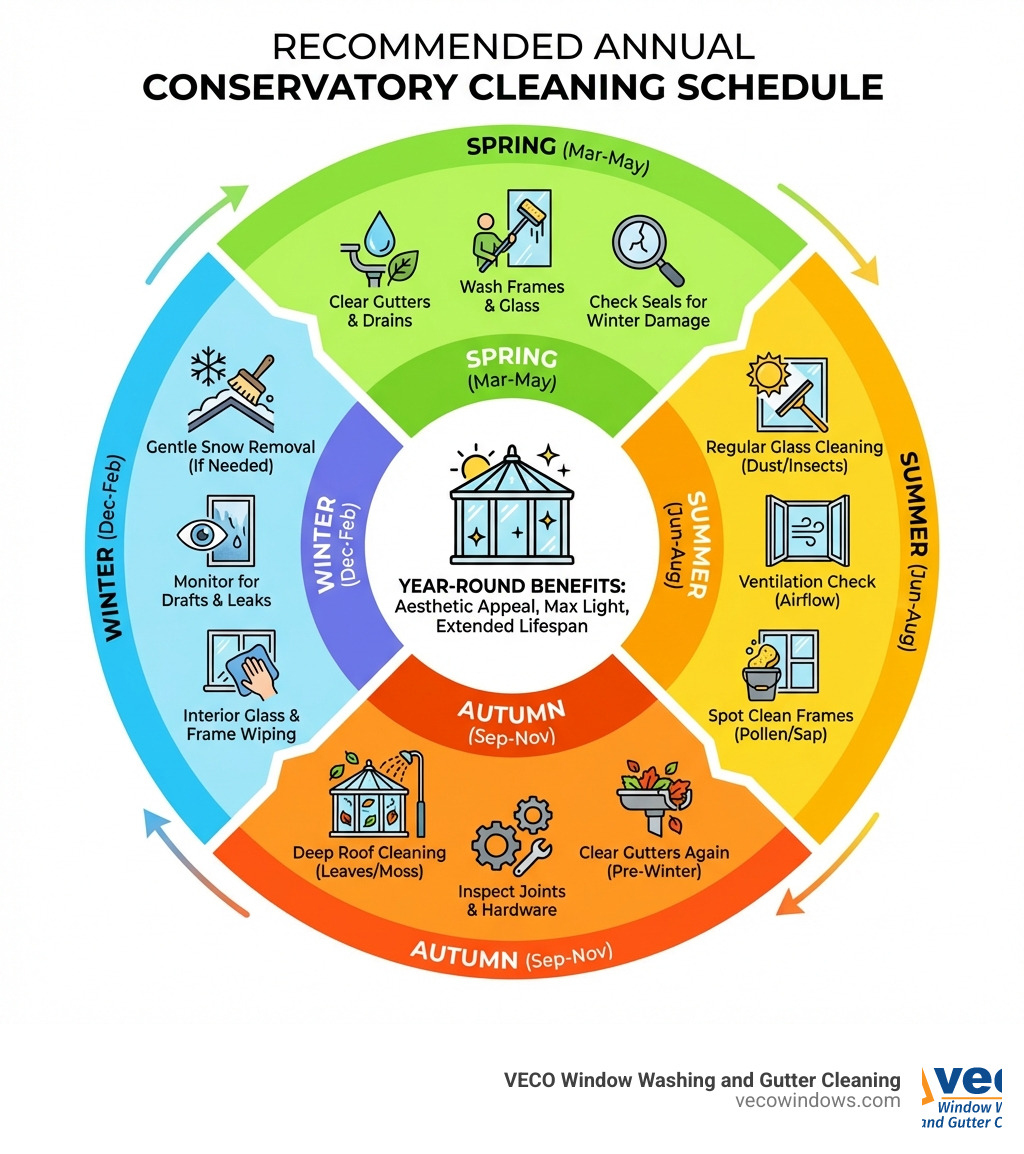 infographic explaining the recommended annual conservatory cleaning schedule - conservatory window cleaner infographic infographic explaining the recommended annual conservatory cleaning schedule - conservatory window cleaner infographic