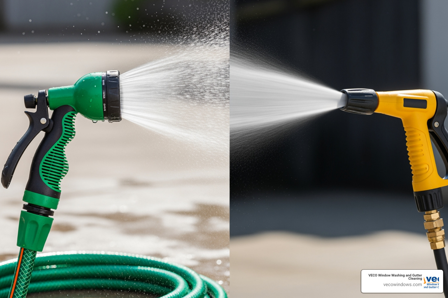 low-pressure spray nozzle versus a high-pressure jet - soft wash window cleaning