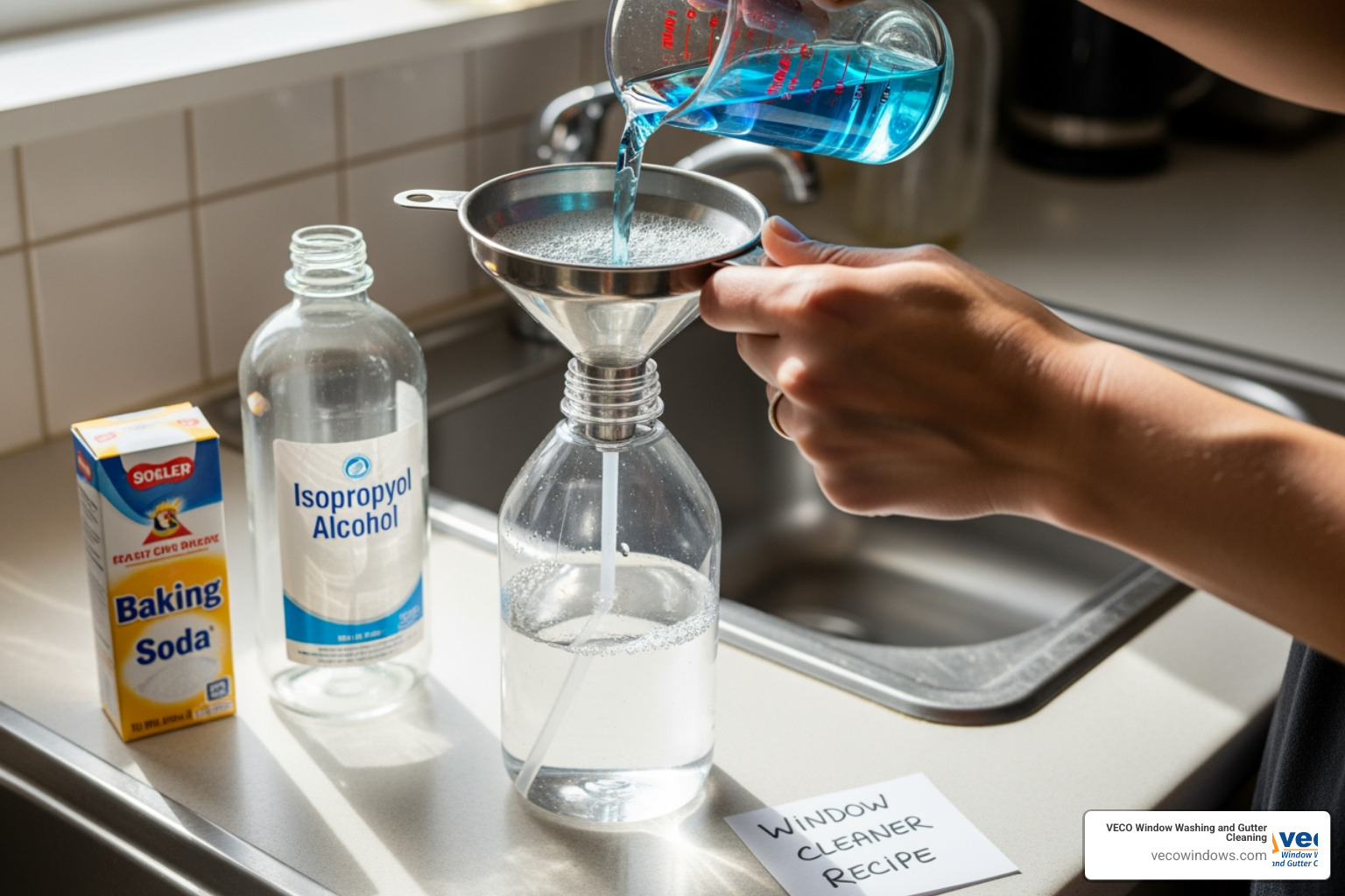 Someone mixing a DIY window cleaning solution in a spray bottle. - best thing to wash windows with Someone mixing a DIY window cleaning solution in a spray bottle. - best thing to wash windows with