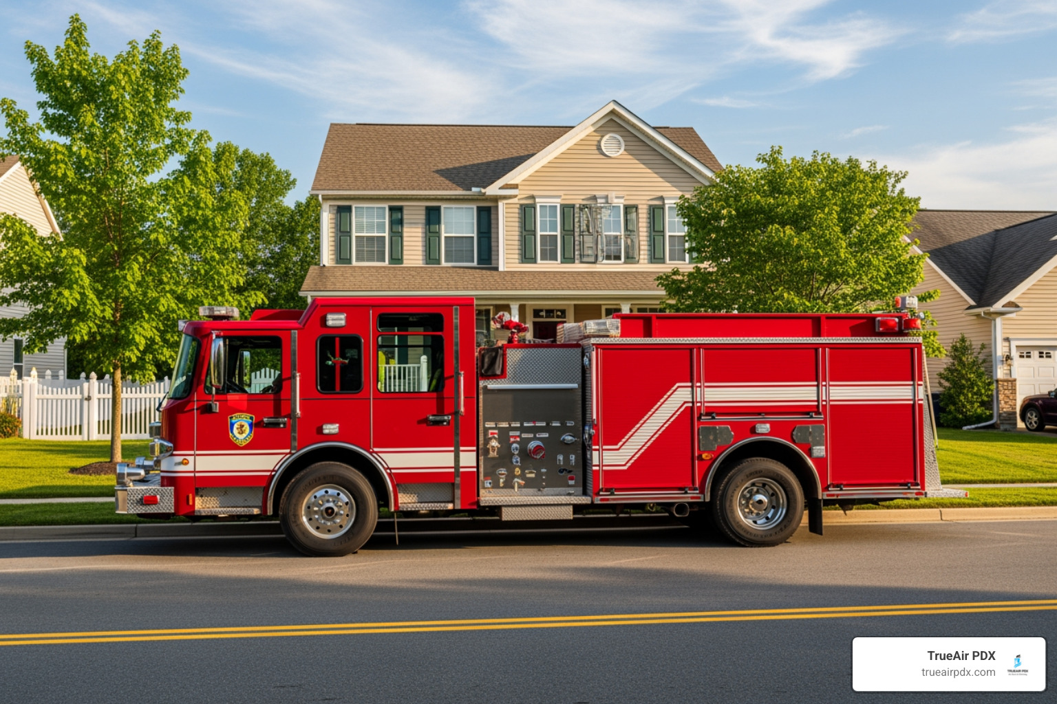 of a fire truck outside a home - dryer duct company of a fire truck outside a home - dryer duct company