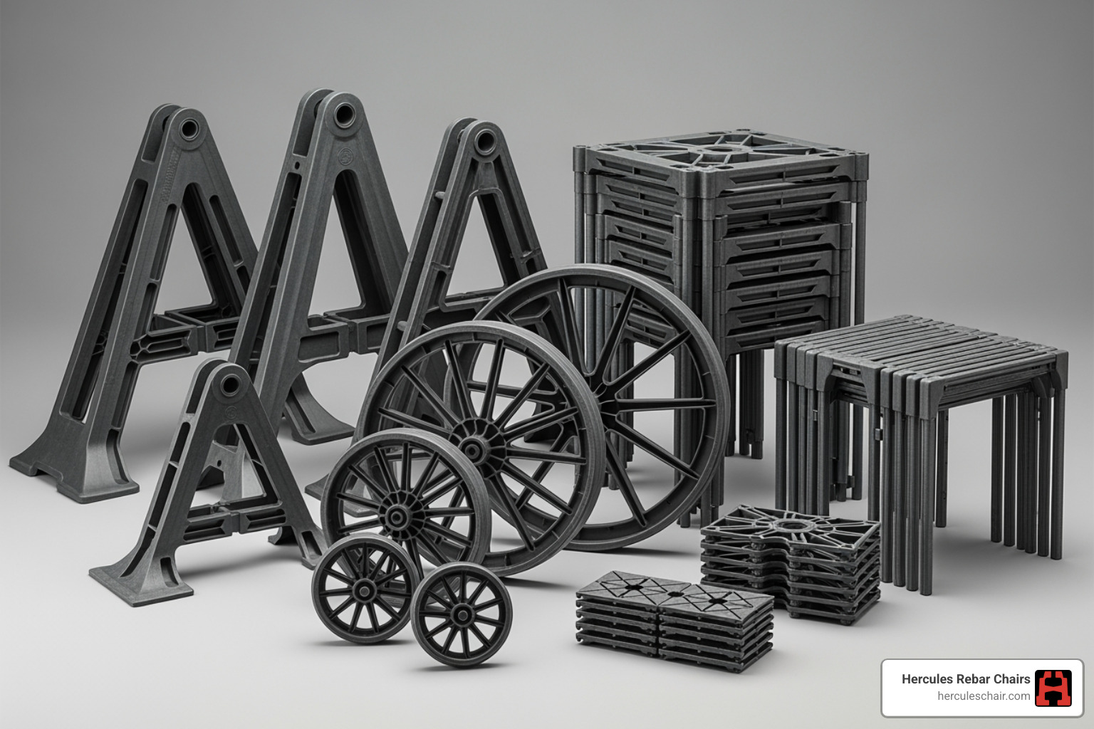 various types of plastic rebar chairs like A-frame, wheel, and stack chairs - plastic rebar chair spacer