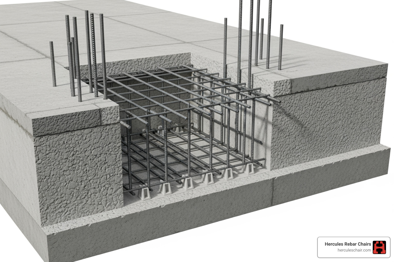 cross-section of concrete slab showing rebar correctly positioned - concrete rebar support chair