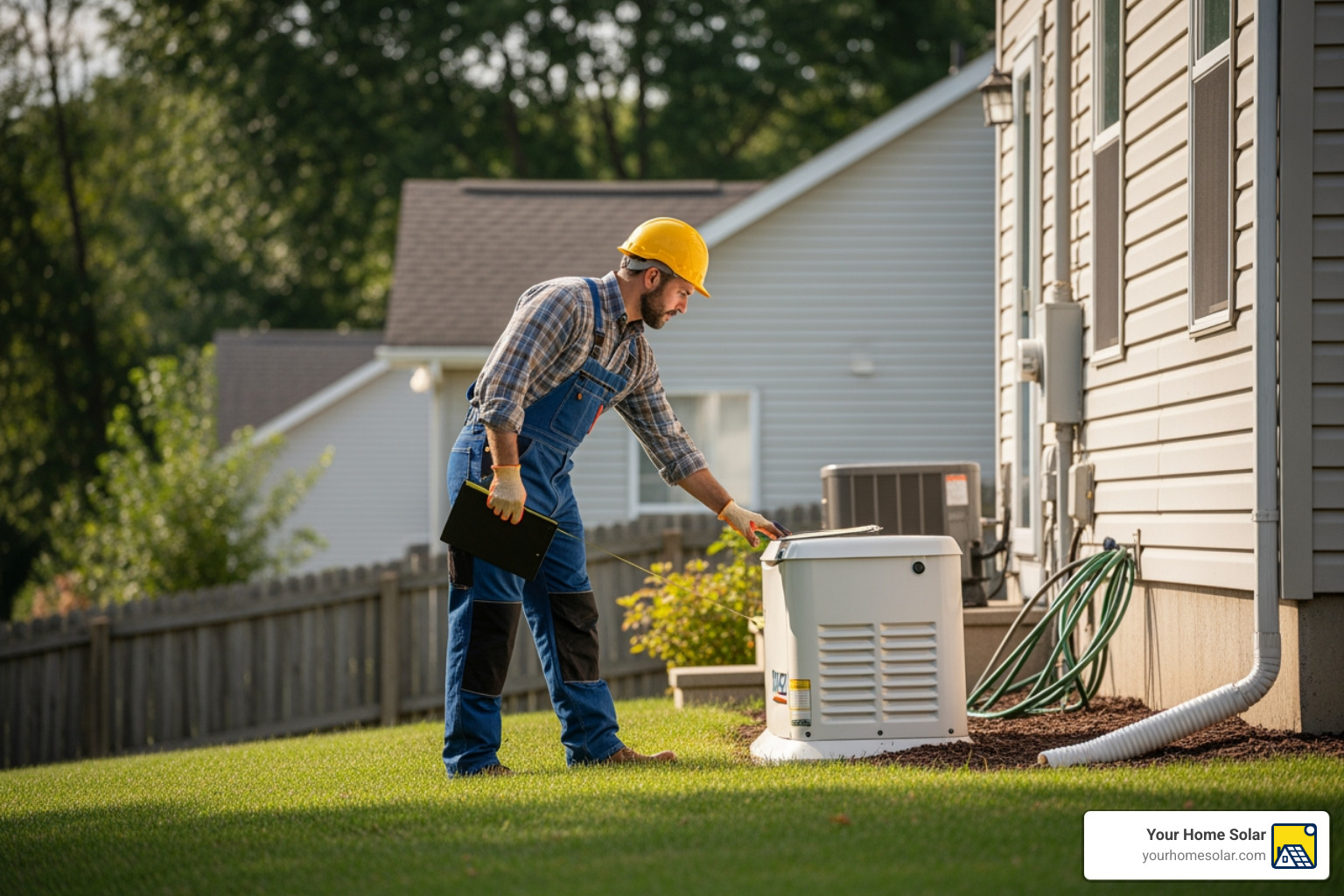 installer assessing potential generator location - cost of generator installation installer assessing potential generator location - cost of generator installation