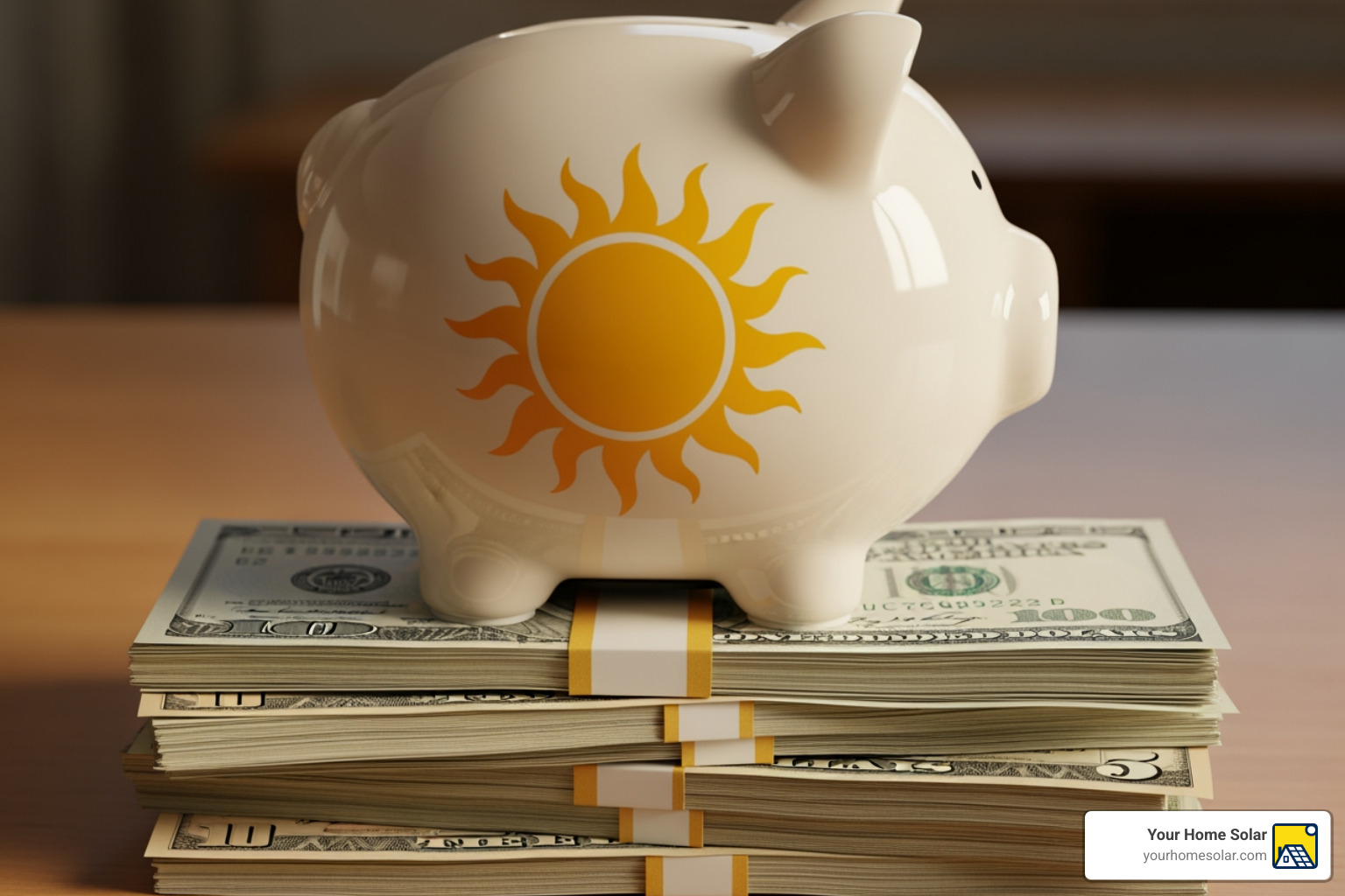 a piggy bank with a sun symbol on it, illustrating savings - Federal solar tax credit a piggy bank with a sun symbol on it, illustrating savings - Federal solar tax credit