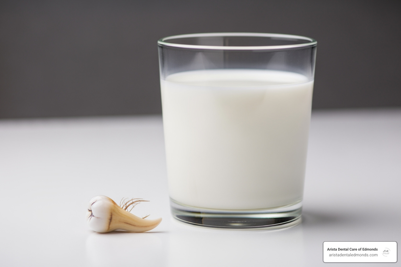 glass of milk next to a tooth, illustrating how to preserve a knocked-out tooth - emergency dental care wa