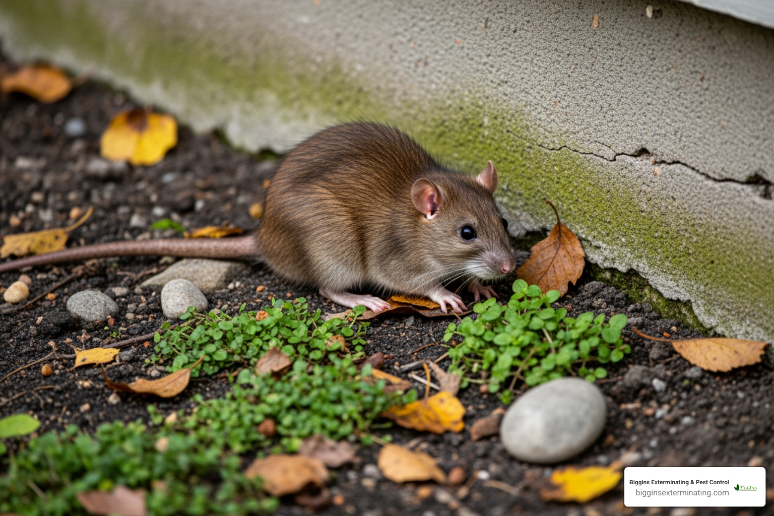 Norway Rat near an exterior foundation - Rodent control Middlesex County Norway Rat near an exterior foundation - Rodent control Middlesex County