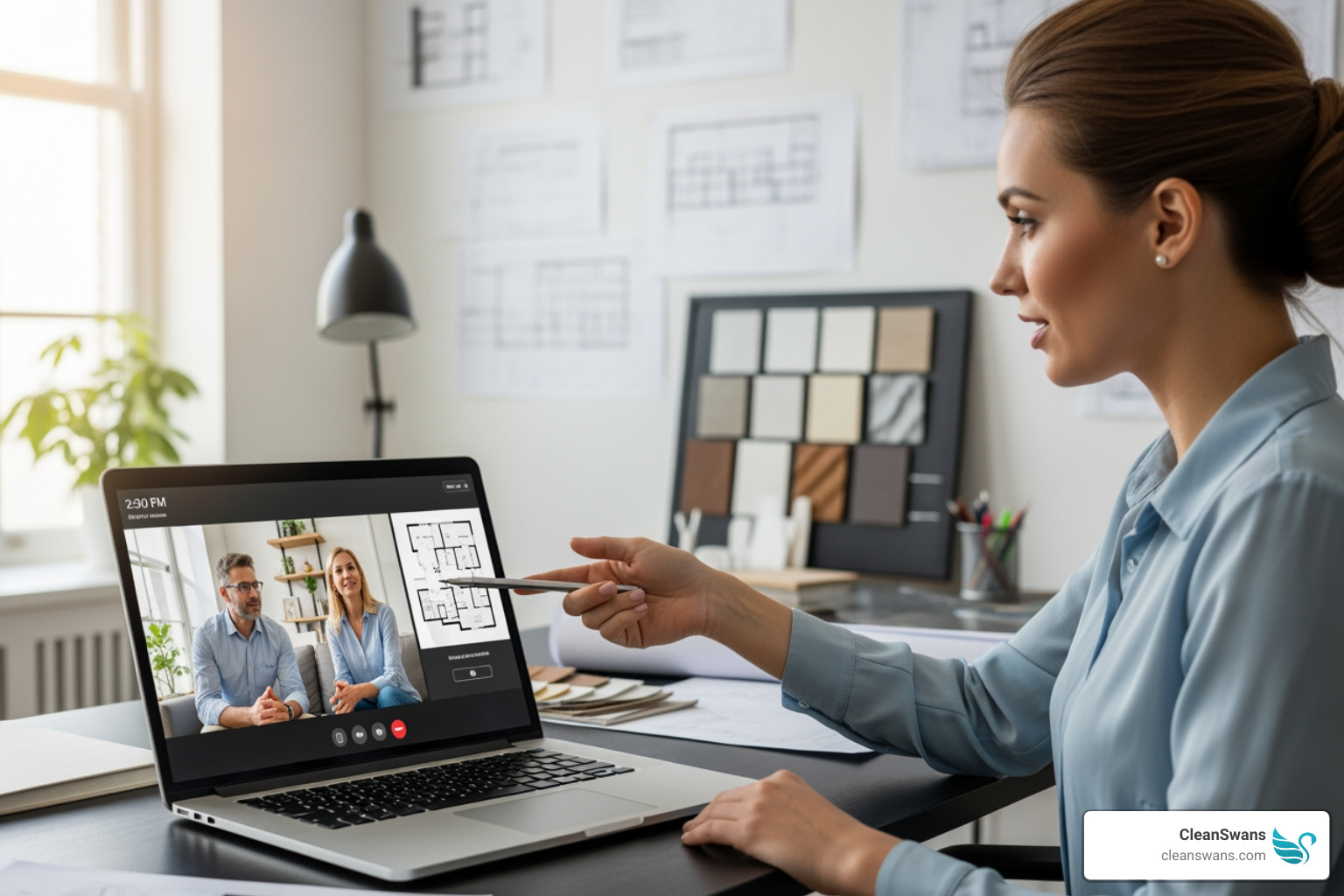 designer on video call with client - interior design consultation