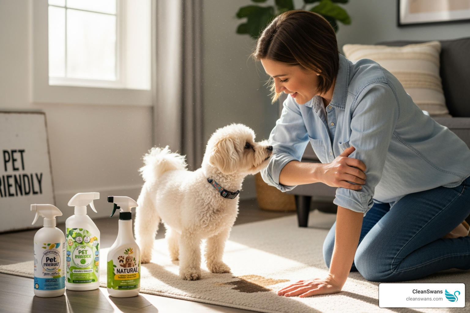 warning label on a generic cleaning bottle - pet friendly cleaning