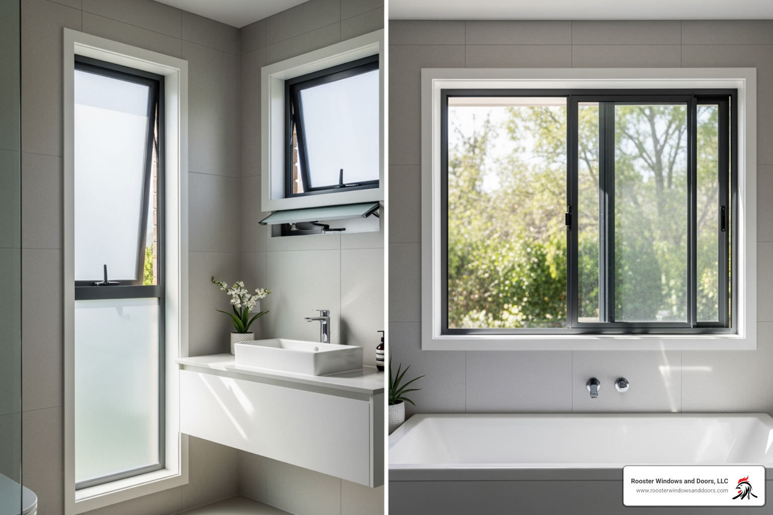 Different bathroom window styles including casement, awning, and slider - bathroom window replacement