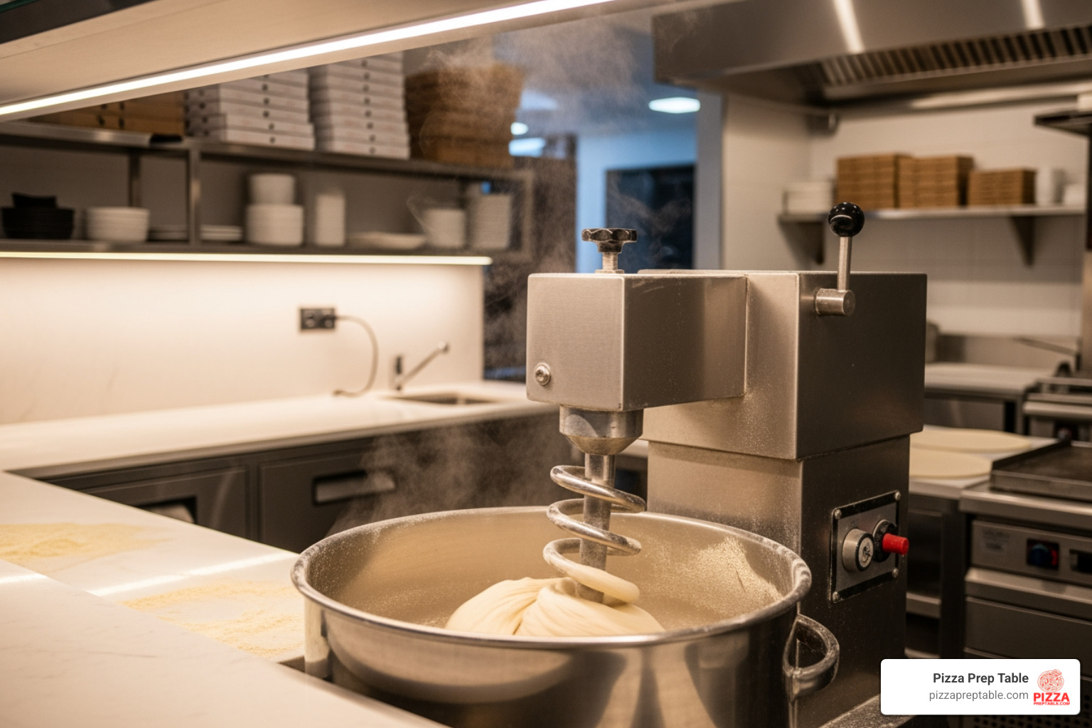 sleek spiral dough kneader in a modern pizzeria kitchen - spiral dough kneader