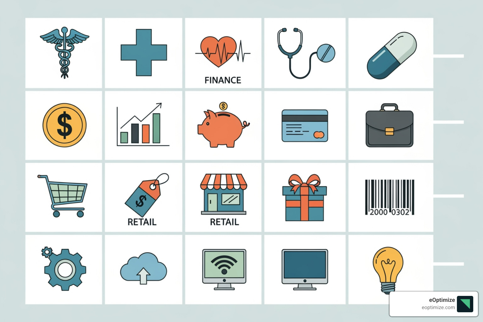 Image of icons representing different industries like healthcare, finance, and retail - Conversational AI platform