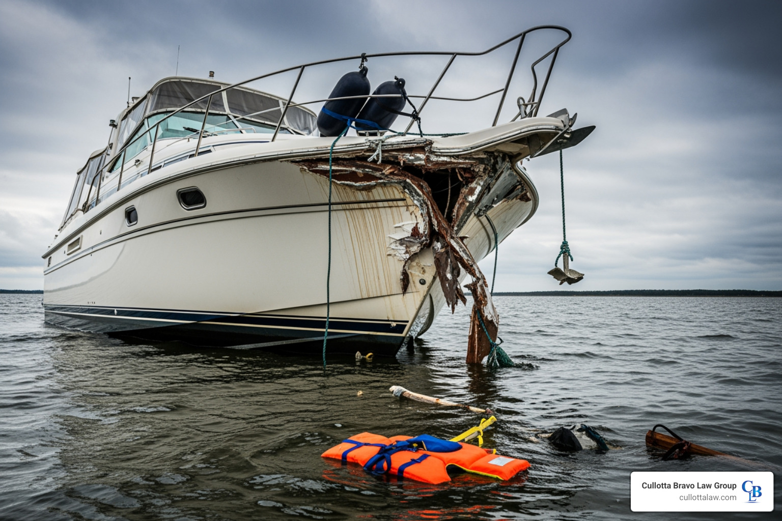 of a damaged boat after a collision - boating accident attorney near me