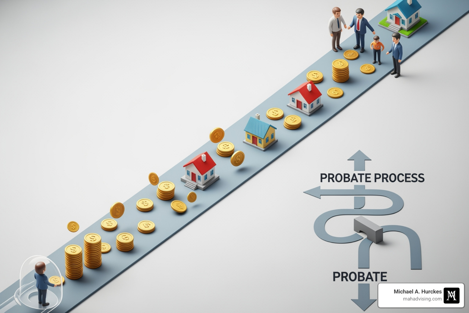 Image of a flowchart showing how assets held in a trust, as structured by Michael Hurckes, can bypass the probate process. - Estate planning expert Image of a flowchart showing how assets held in a trust, as structured by Michael Hurckes, can bypass the probate process. - Estate planning expert
