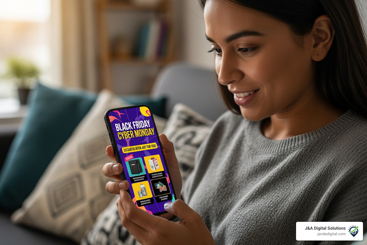 A customer receiving a personalized BFCM offer on their phone - how to tailor marketing strategies for black friday cyber monday