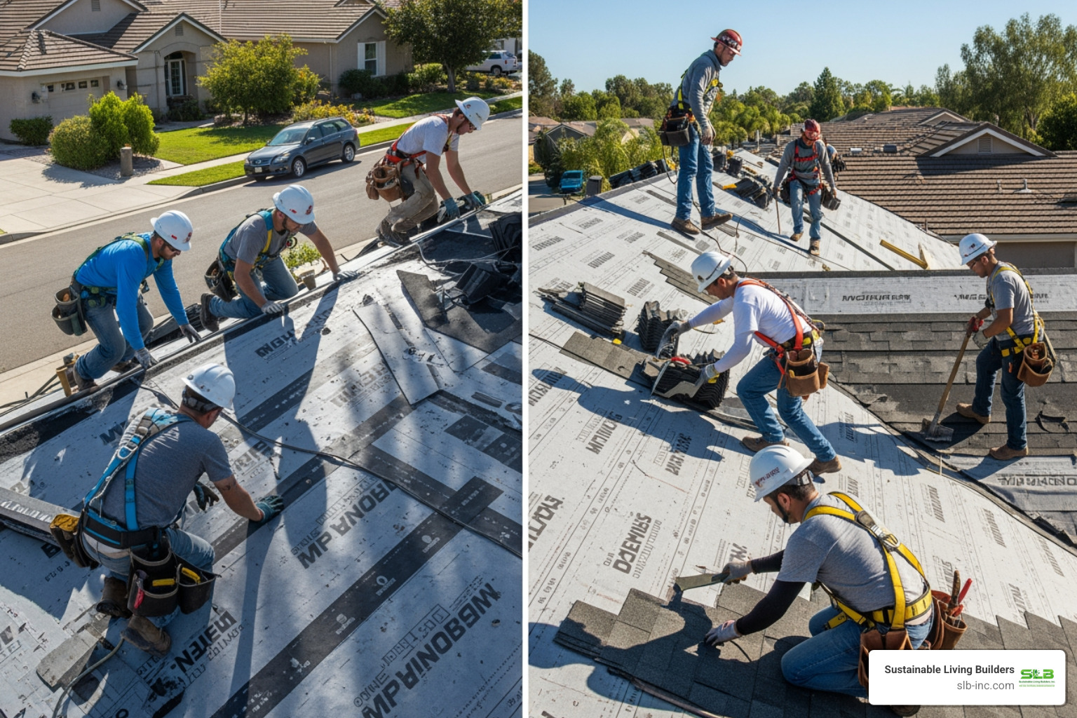 Infographic showing the complete residential roofing installation in Freestone, CA, including initial inspection and assessment, material selection based on climate considerations, permit acquisition through Sonoma County, professional tear-off and deck preparation, underlayment and weatherproofing installation, new roofing material application with proper ventilation, final code compliance inspection, and warranty activation - residential roofing installation in freestone ca