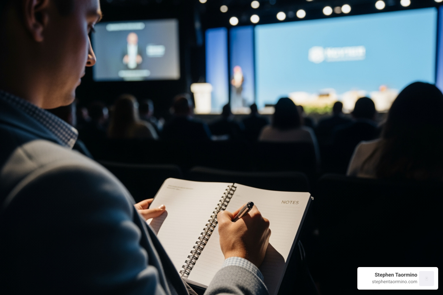 person taking notes at a keynote - digital transformation speaker