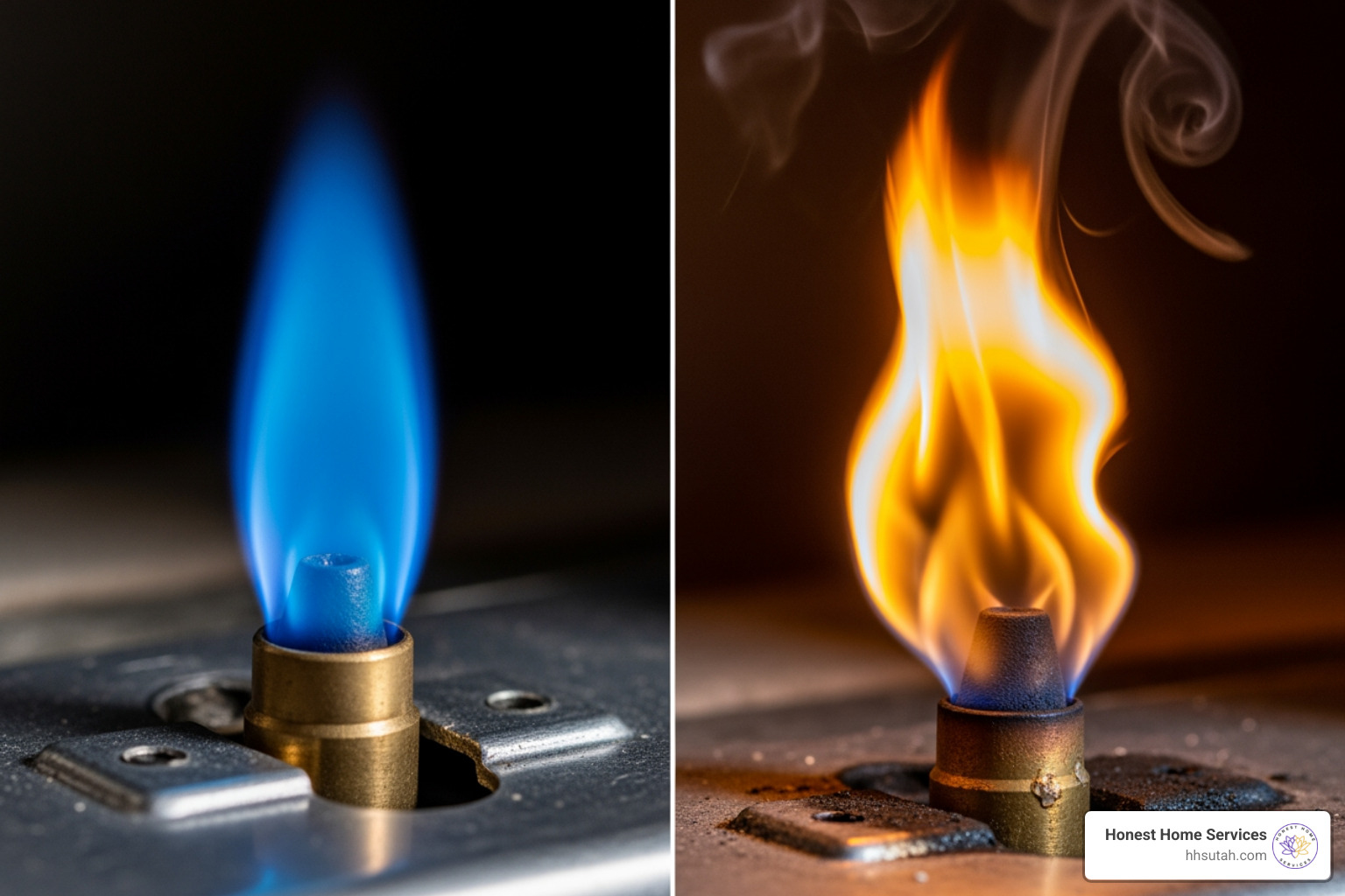 A furnace's yellow pilot light versus a healthy blue one - salt lake city furnace repair A furnace's yellow pilot light versus a healthy blue one - salt lake city furnace repair