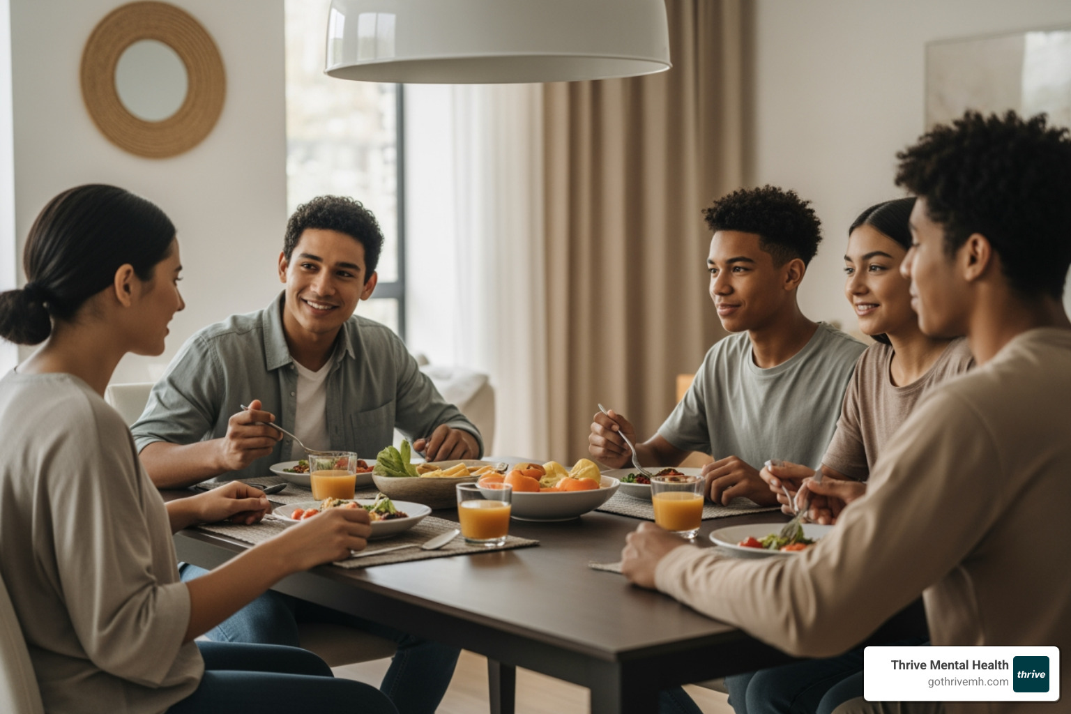 family sharing a meal together in a warm, inviting home setting, emphasizing connection and support - trauma therapy for teens family sharing a meal together in a warm, inviting home setting, emphasizing connection and support - trauma therapy for teens
