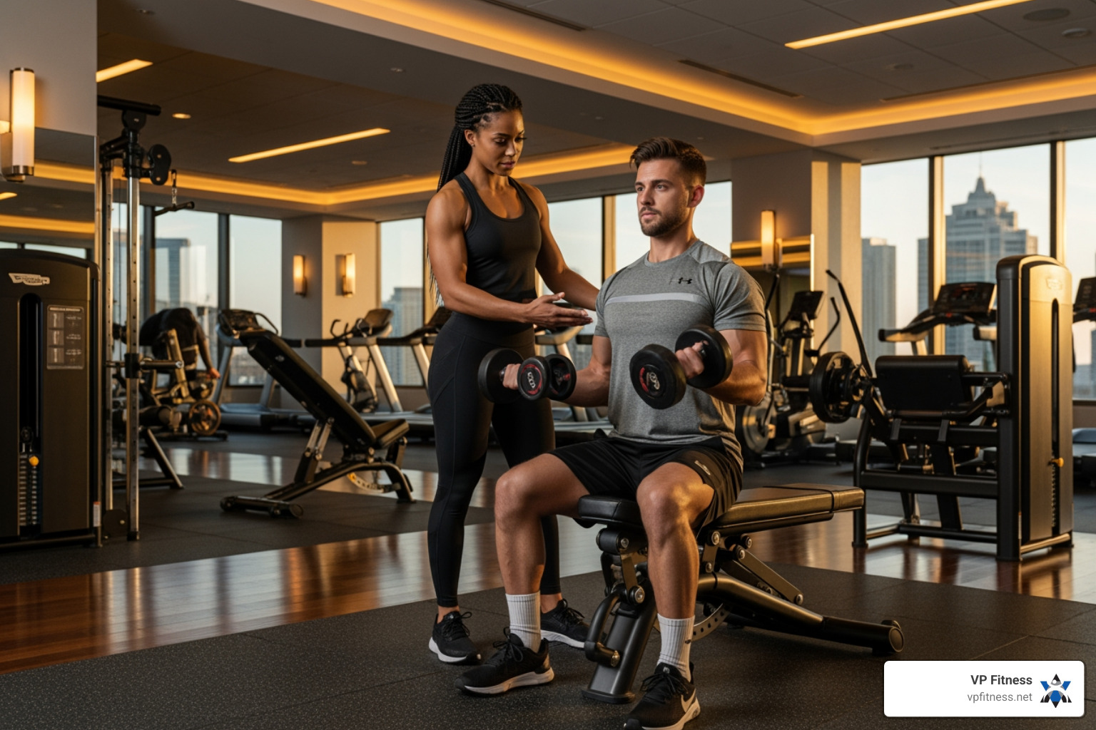 personal trainer with client - luxury gym personal trainer with client - luxury gym