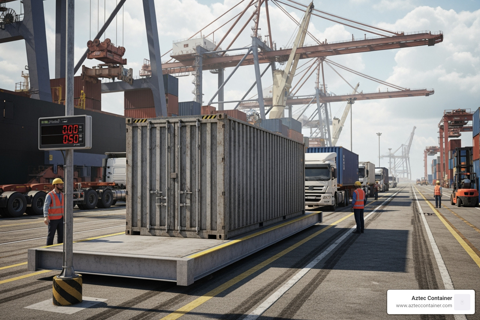 A container being weighed at a port - empty 40ft container weight