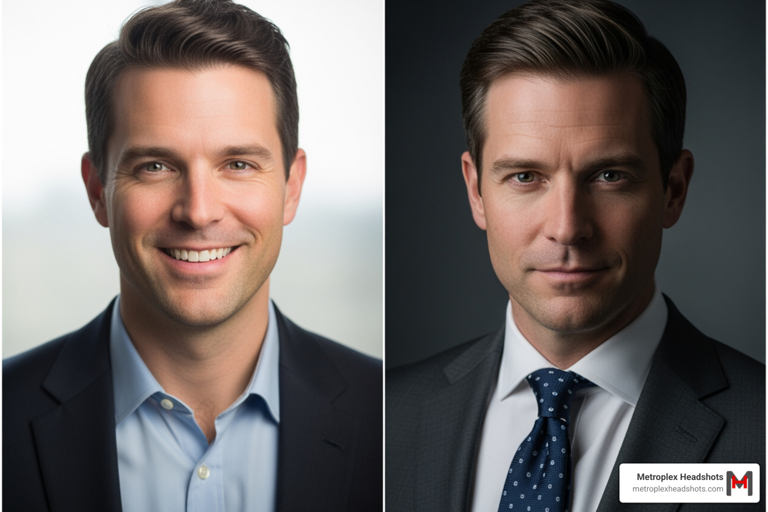 comparison of standard and executive headshots - Executive headshot photography