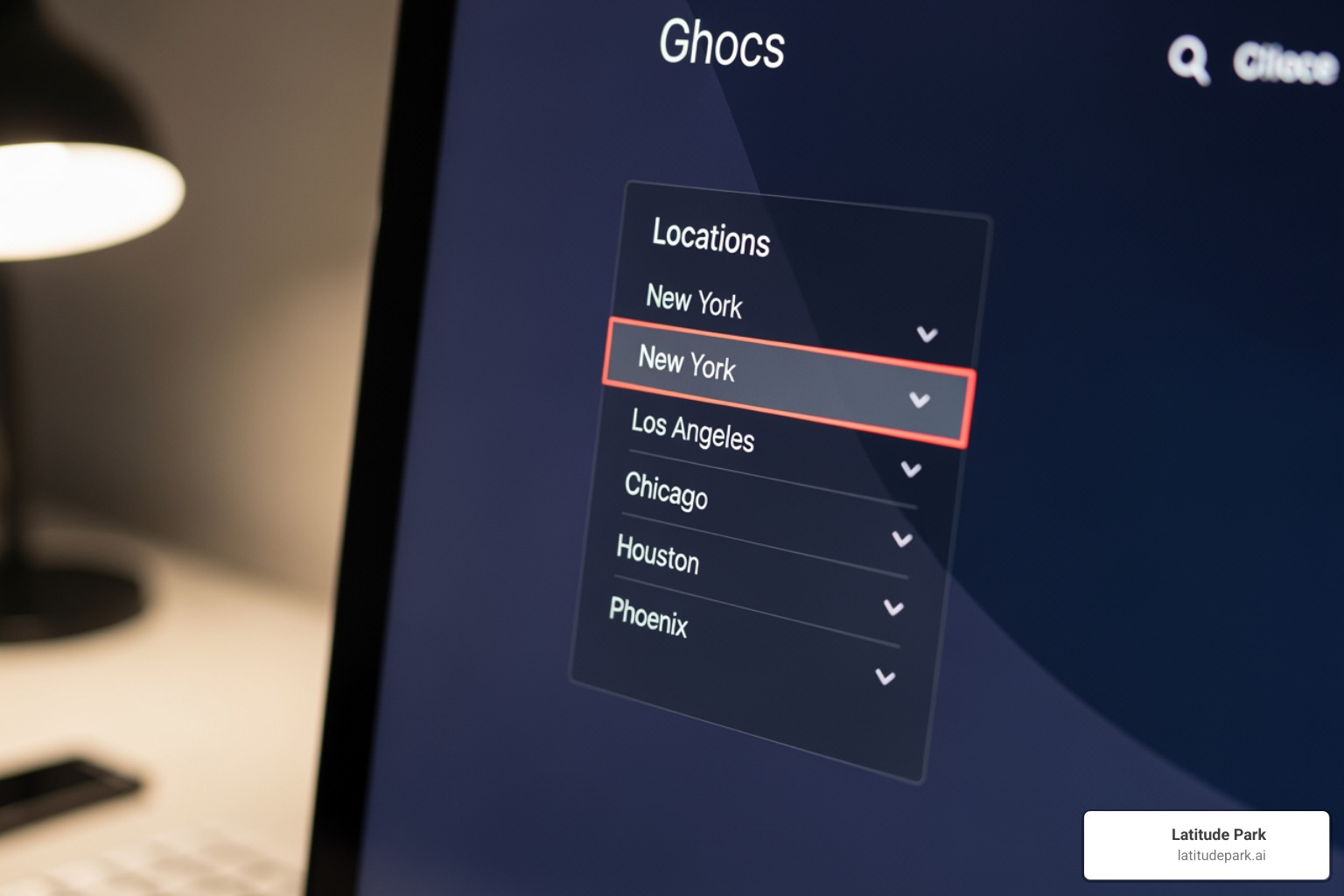 Website navigation menu showing a "Locations" dropdown with multiple cities - multi-location website design for franchises Website navigation menu showing a "Locations" dropdown with multiple cities - multi-location website design for franchises