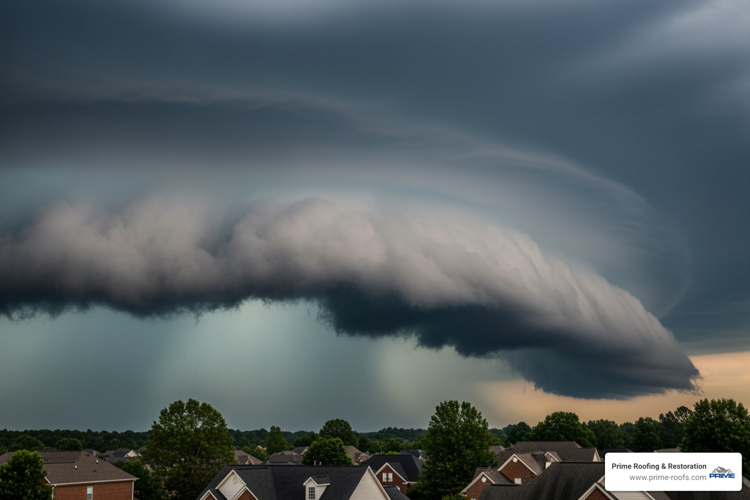 a dark storm cloud forming over a residential area in Hoover AL - storm damage Hoover AL