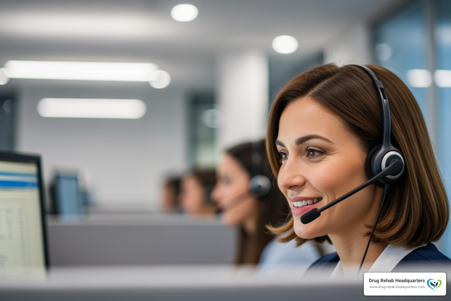 A compassionate helpline operator with a headset - alcohol addiction hotline