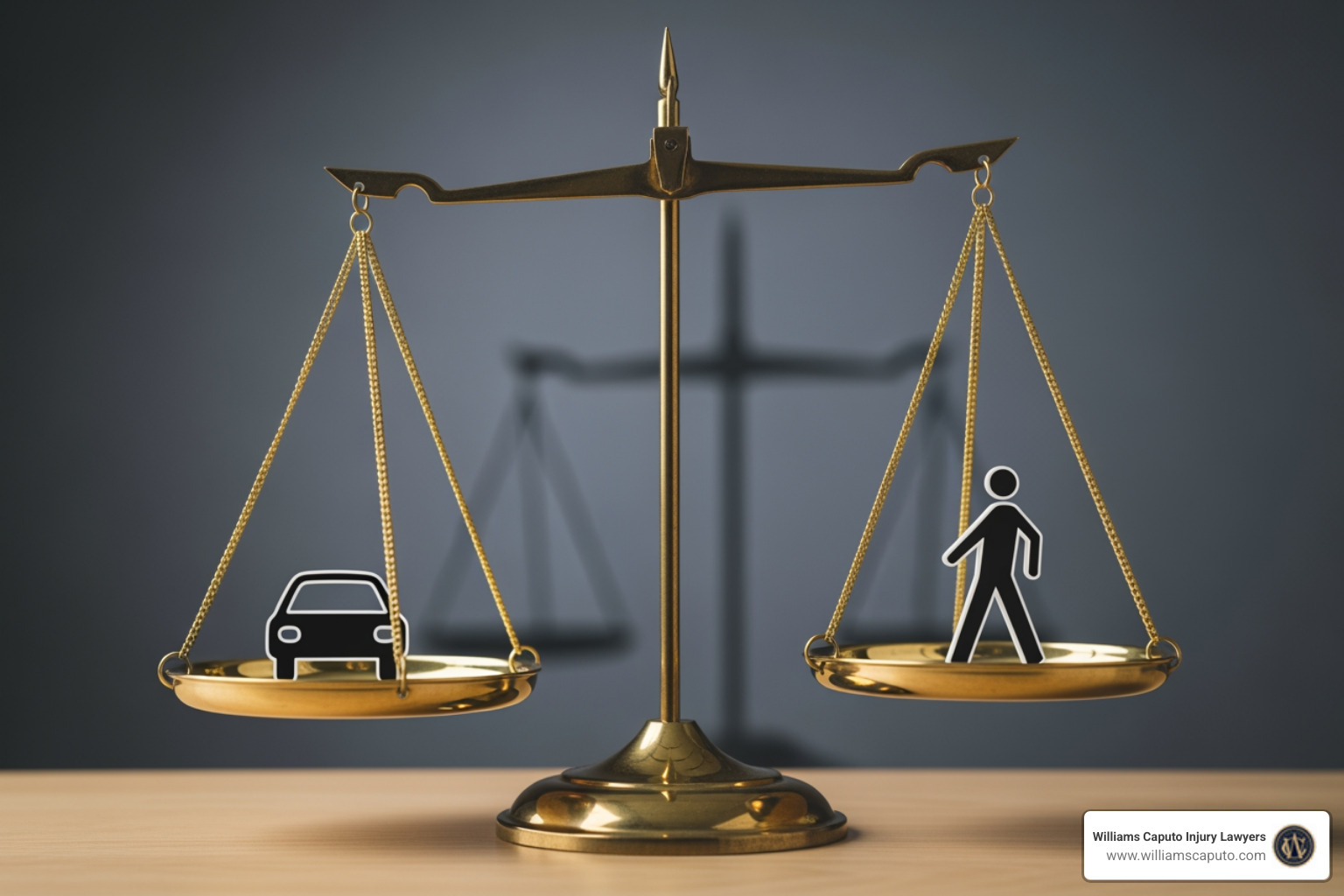 scale balancing Driver Fault and Pedestrian Fault - pedestrian accident lawyer Boulder