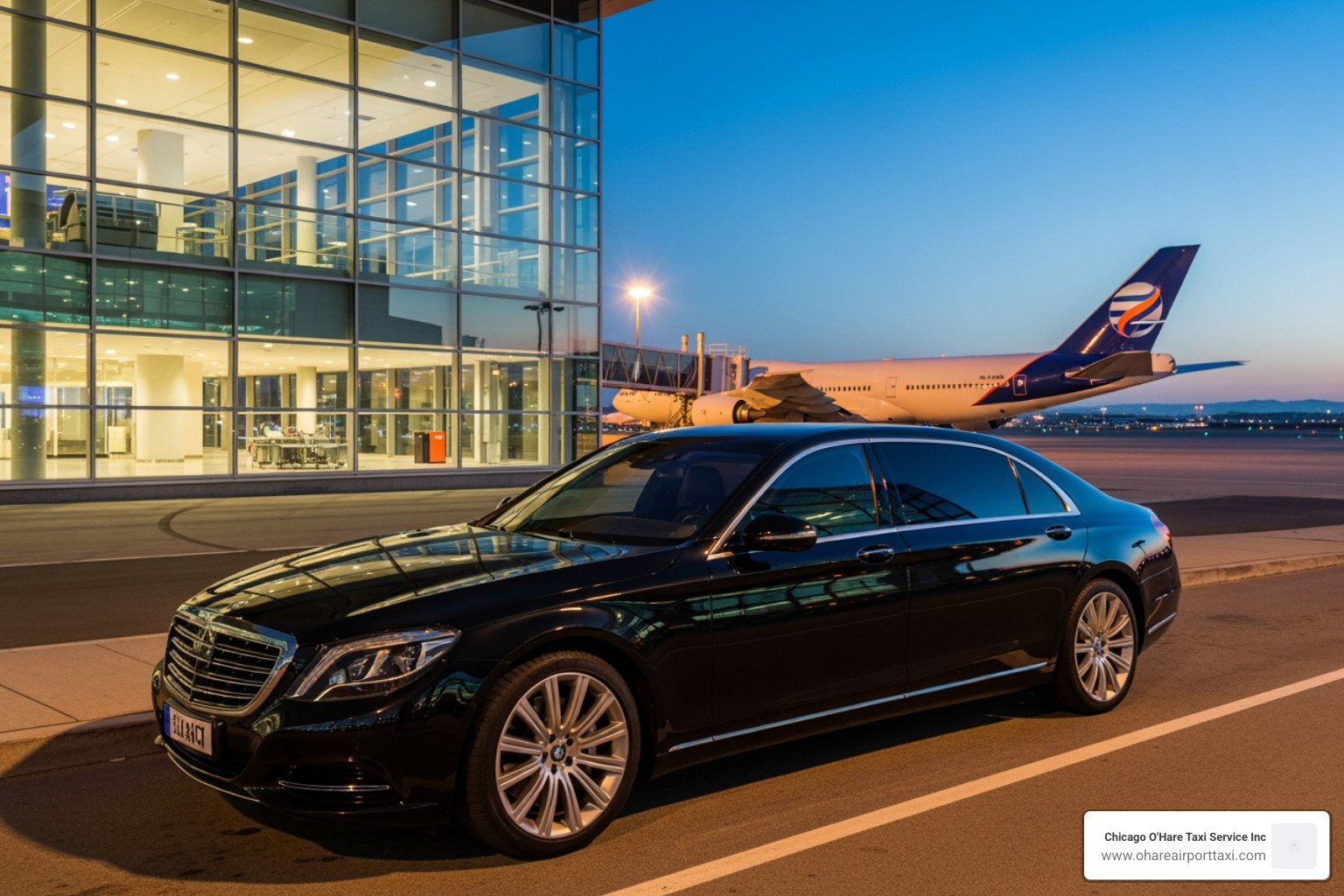 Luxury vehicle waiting at an airport terminal - private taxi chicago Luxury vehicle waiting at an airport terminal - private taxi chicago