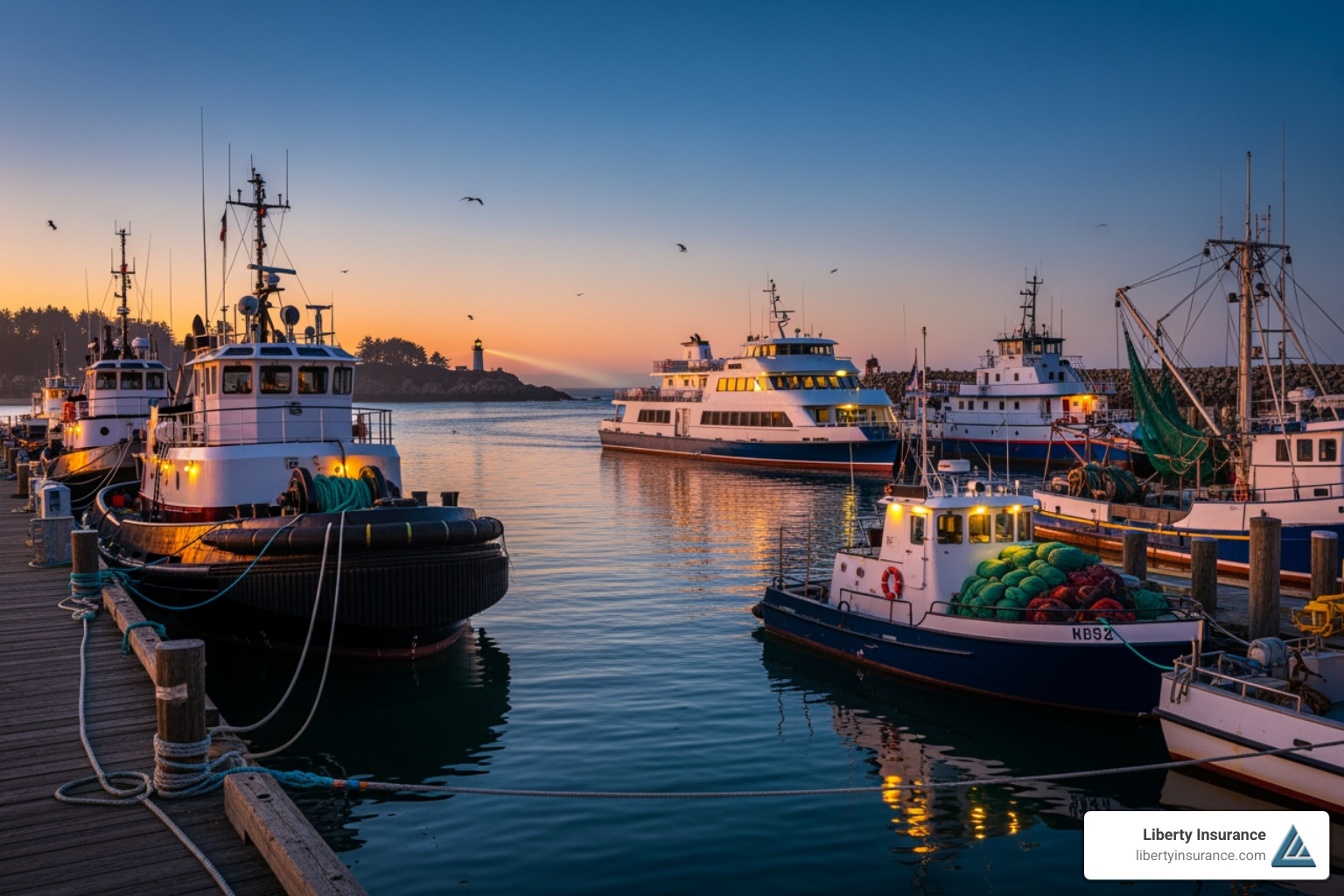 various commercial vessels like a tugboat, a ferry, and a fishing boat - ocean marine hull insurance various commercial vessels like a tugboat, a ferry, and a fishing boat - ocean marine hull insurance