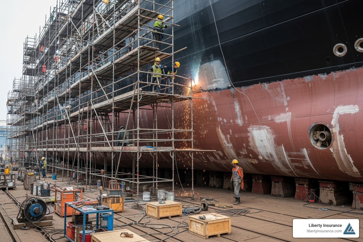 dry dock showing a vessel's hull under repair - ocean marine hull insurance dry dock showing a vessel's hull under repair - ocean marine hull insurance