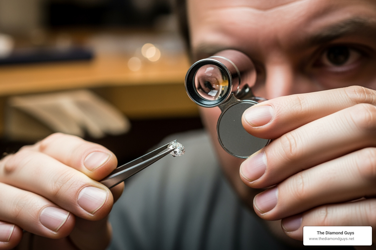 A jeweler inspecting a diamond with a loupe, highlighting quality - white diamond earrings for men A jeweler inspecting a diamond with a loupe, highlighting quality - white diamond earrings for men