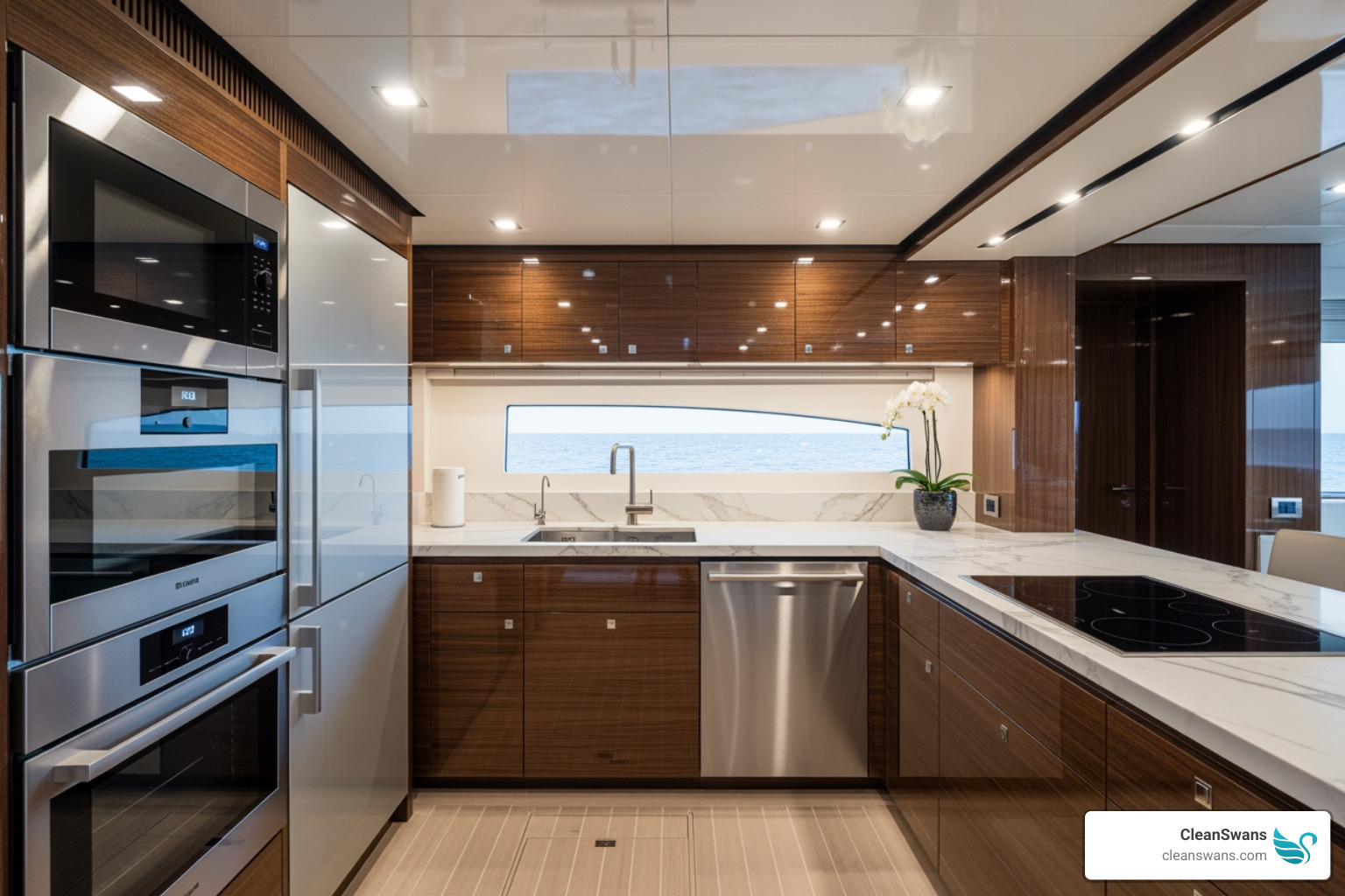 pristine yacht galley - mega yacht cleaning