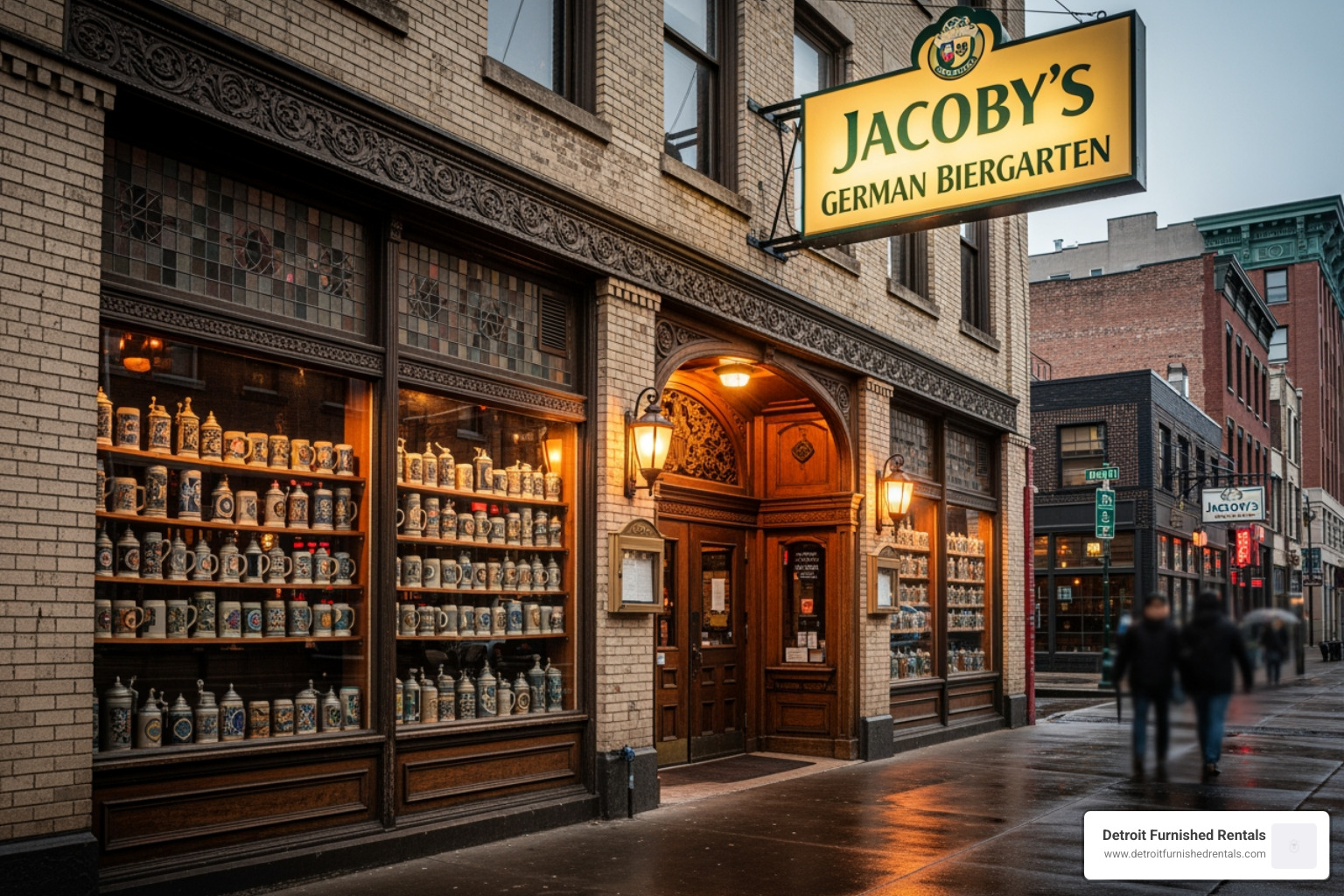 Jacoby's historic exterior and beer steins - Historic restaurants Detroit
