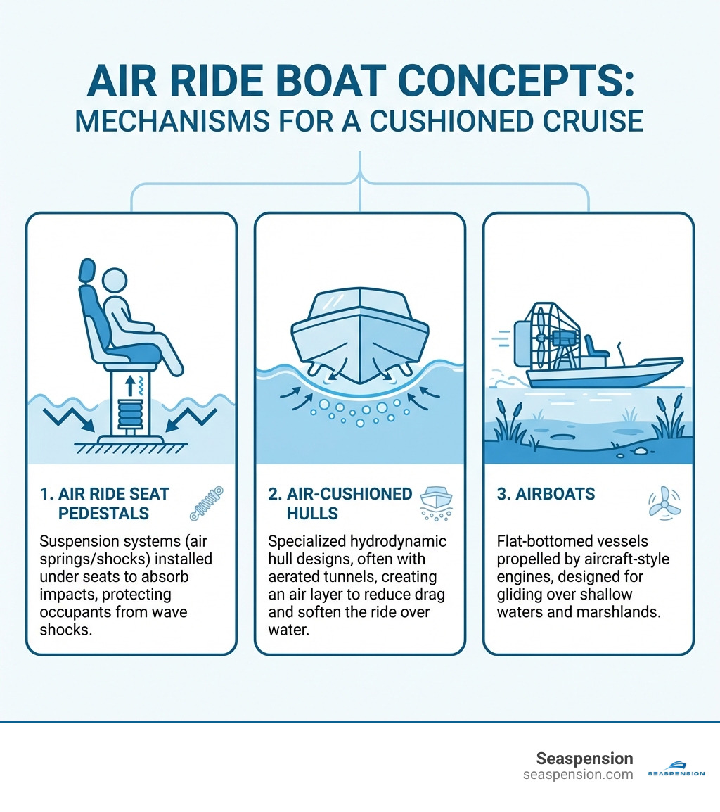 Infographic explaining different types of air ride boat concepts - Air ride boat infographic 