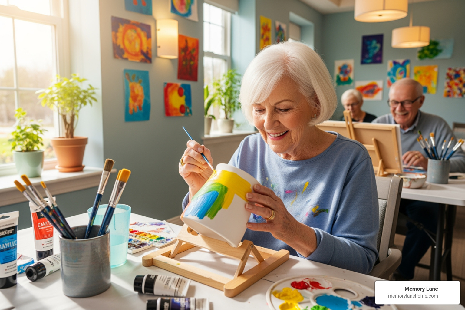 senior resident engaged in a therapeutic art activity - affordable memory care community wallingford pa