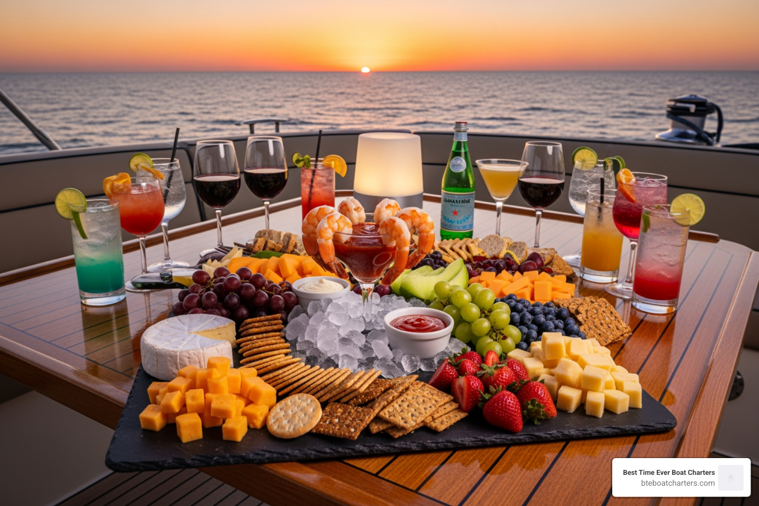 Appetizers and drinks set out on a boat - sunset cruises key west Appetizers and drinks set out on a boat - sunset cruises key west