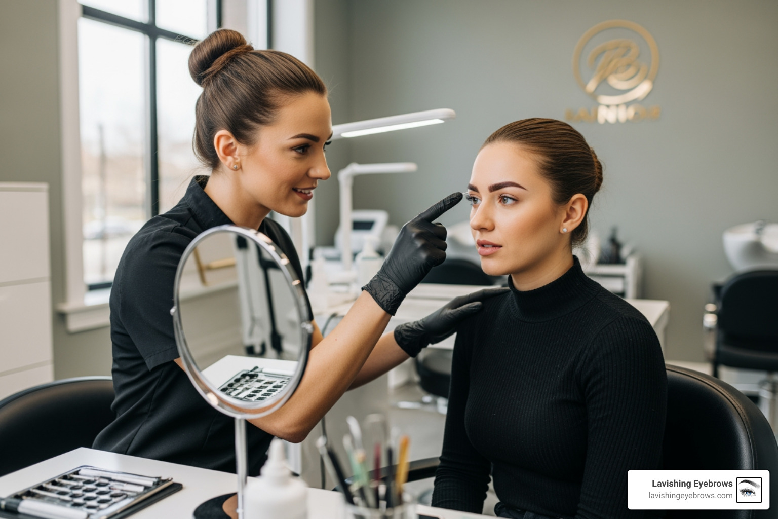 Image of an artist consulting with a client about their touch-up needs - how much does microblading touch up cost