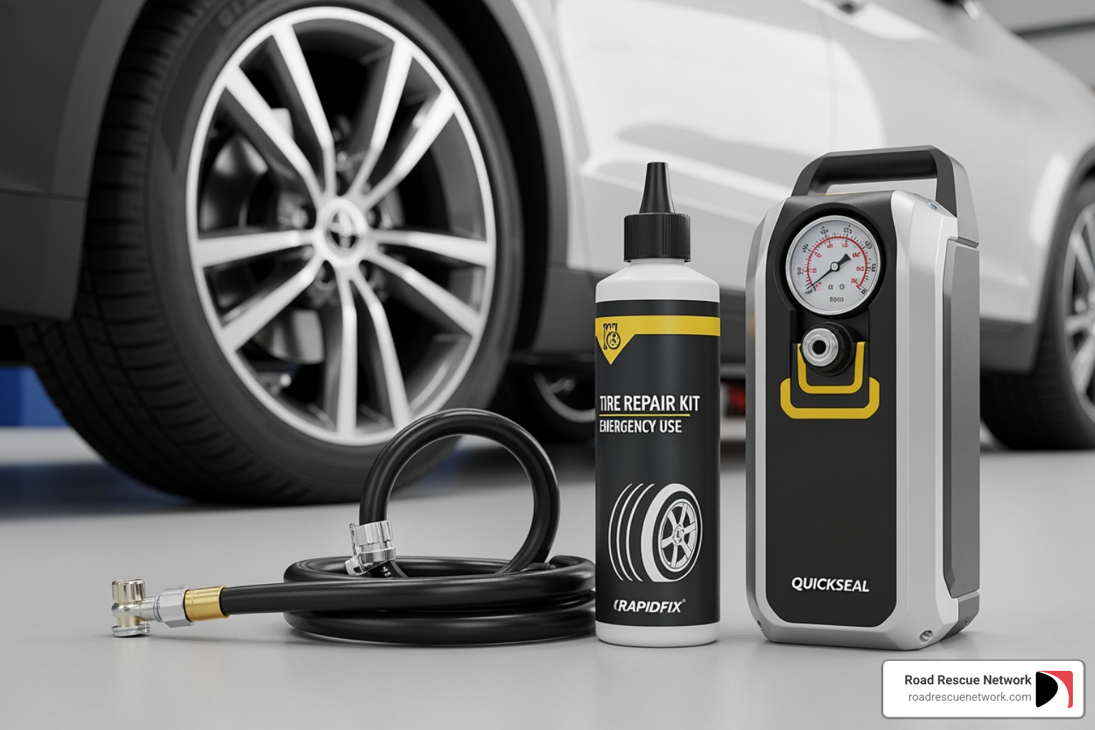 modern tyre sealant and compressor kit - car tyre puncture at home