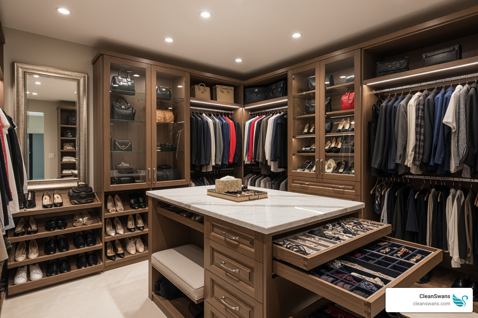 beautifully organized walk-in closet - Bespoke cleaning solutions