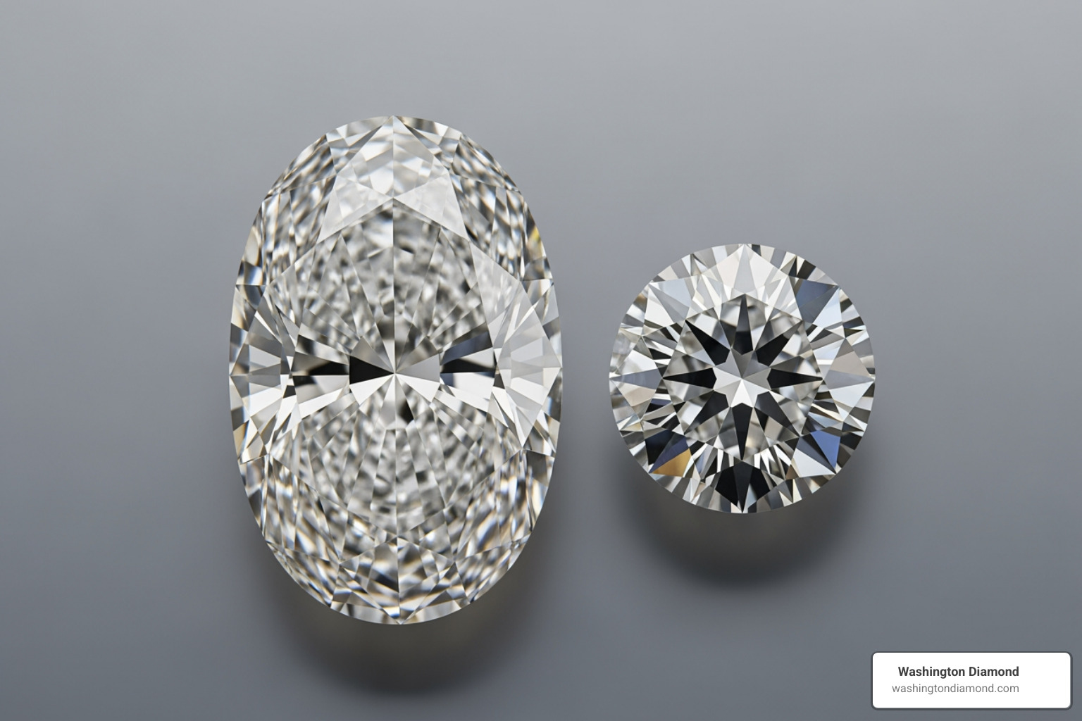 1-carat oval diamond next to a 1-carat round diamond to show size difference - oval diamond engagement ring