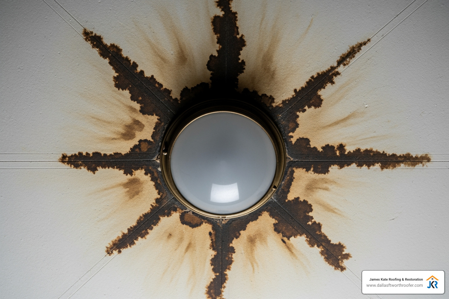 dark water stains on a ceiling near a light fixture - roof replacement dark water stains on a ceiling near a light fixture - roof replacement