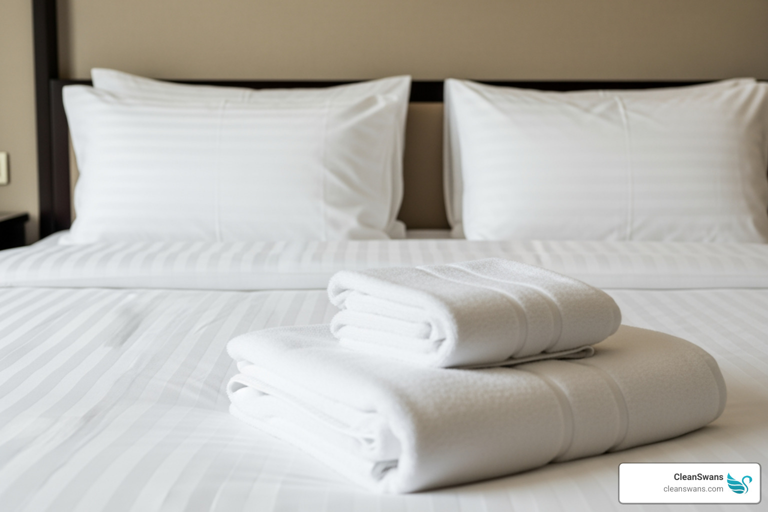 perfectly made bed with hotel-style folded towels - concierge cleaning services