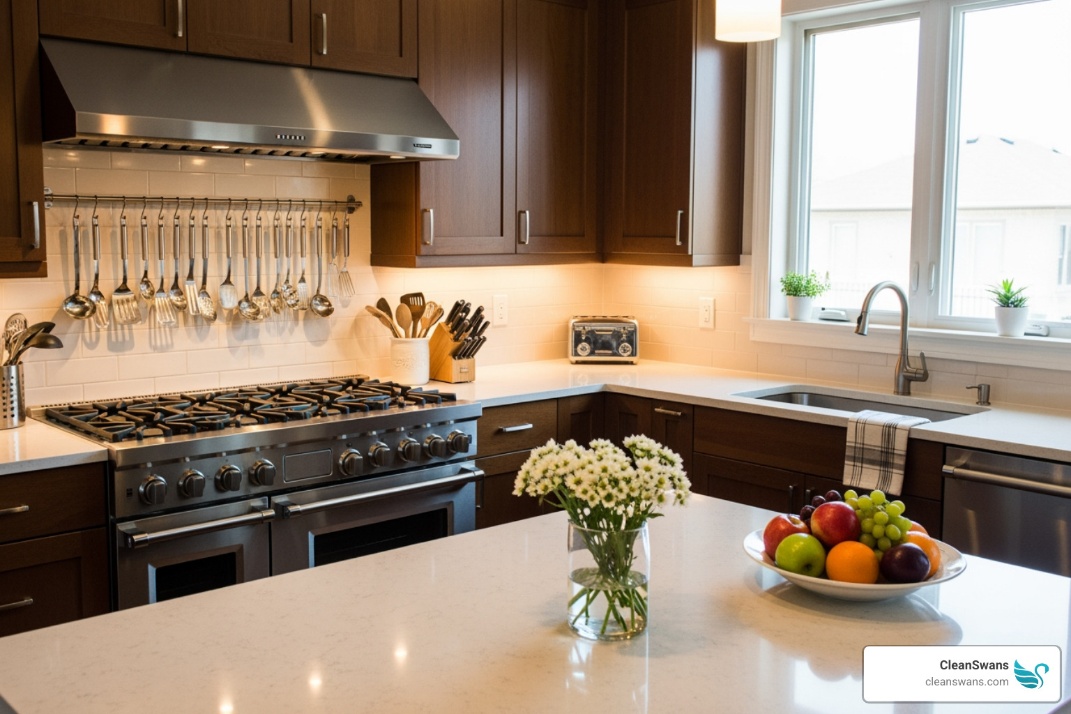 a neatly organized kitchen with sparkling countertops - Hilton Head cleaning