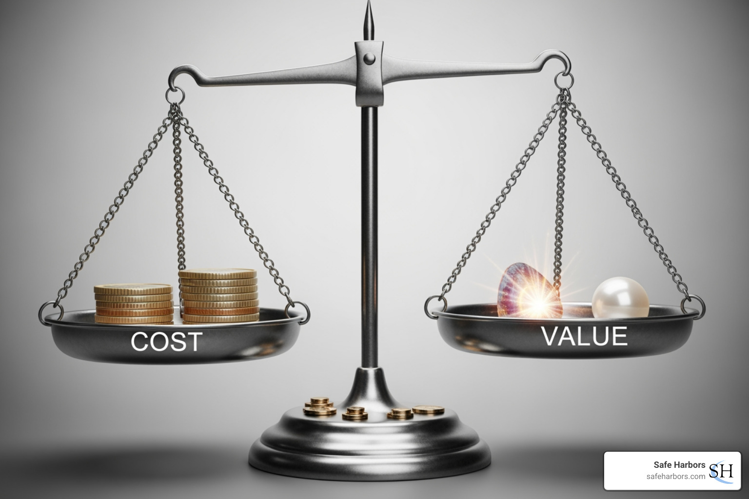 balance scale with "Cost" on one side and "Value" on the other - Corporate travel spend balance scale with "Cost" on one side and "Value" on the other - Corporate travel spend