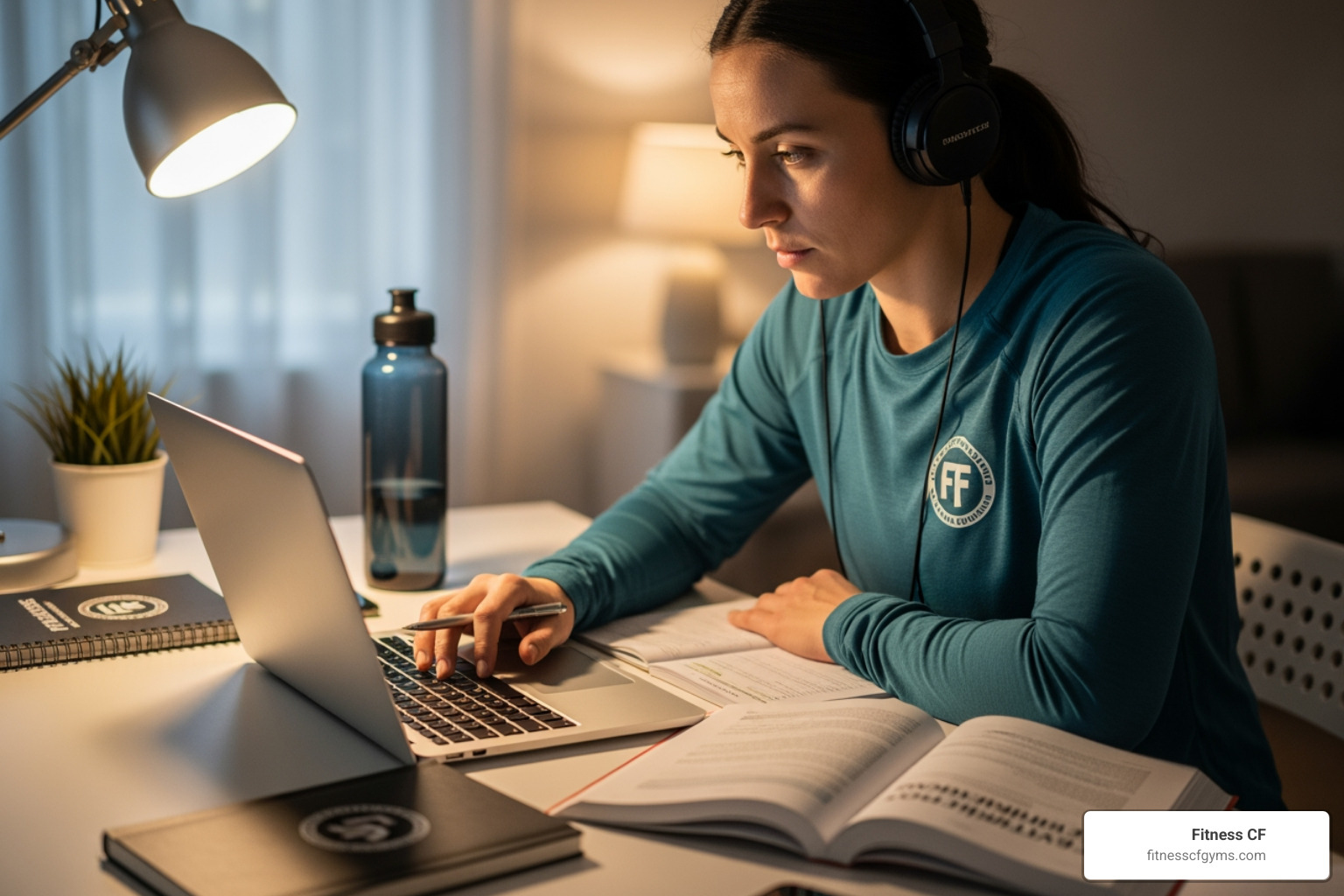person studying for their certification on a laptop - spin class instructor certification