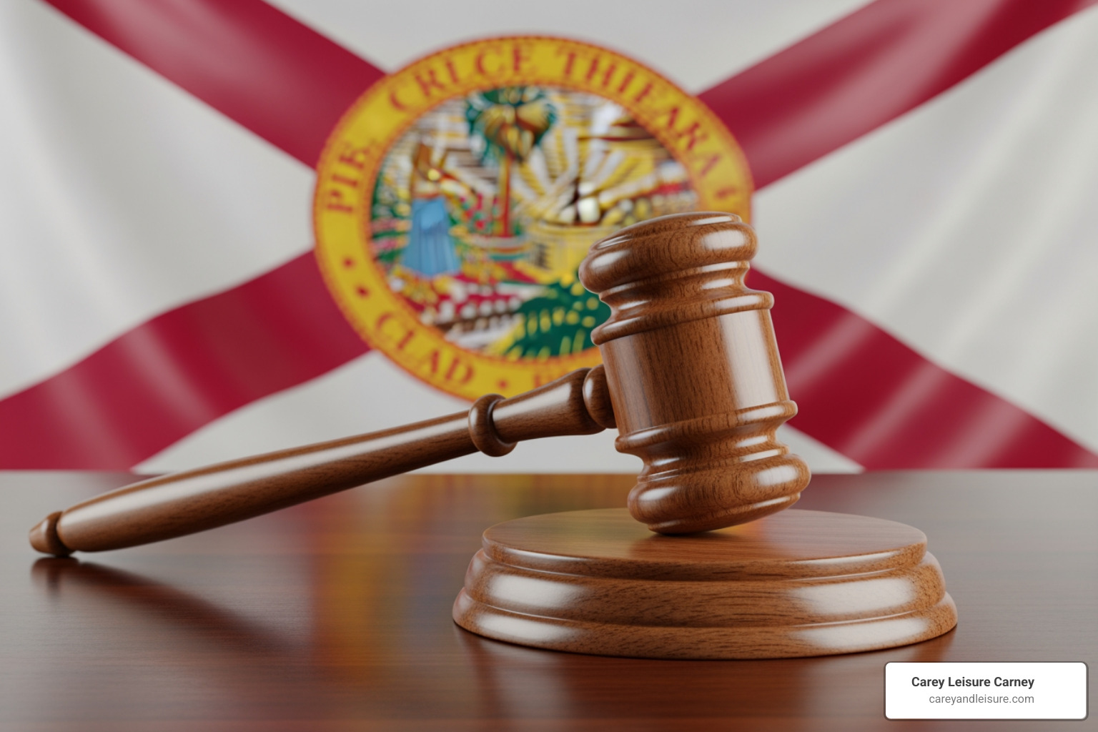 Gavel and Florida state flag - Car accident lawyer Largo